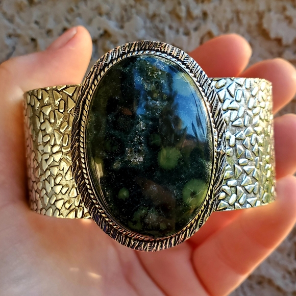New Huge Kambaba Jasper 925 Silver Cuff Bracelet. - Picture 11 of 14